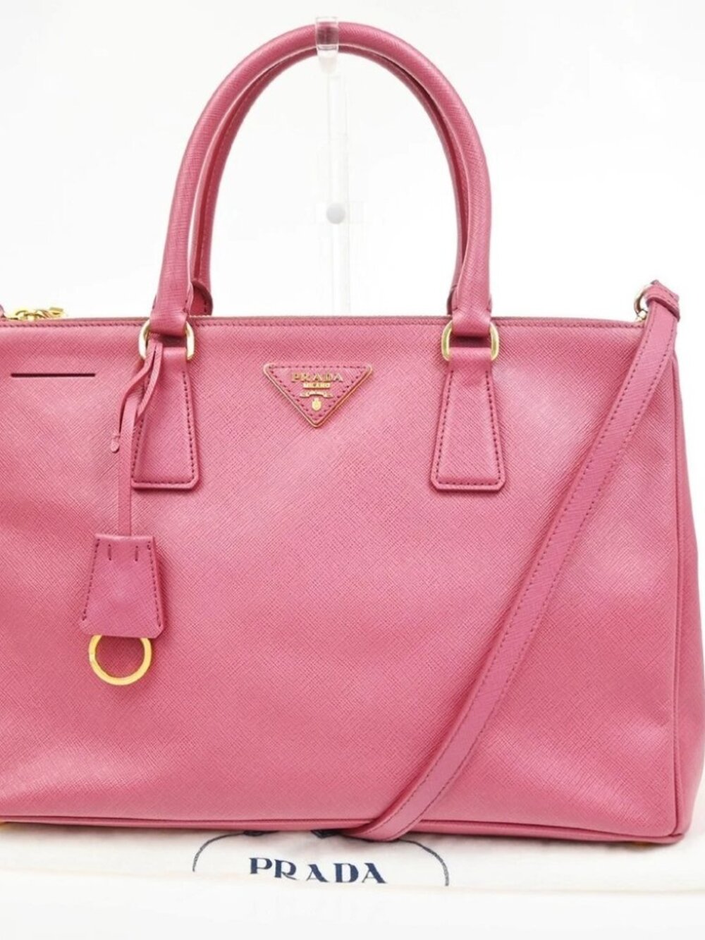 PRADA Logo Galleria Saffiano 2Way Shoulder Hand Bag Leather Pink Italy